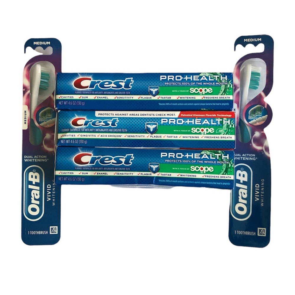 Crest Pro Health Scoop Gel Toothpaste 4.6 oz Oral B Medium Toothbrush Lot of 5